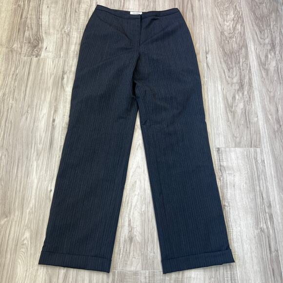 Calvin Klein Gray Pinstripe Straight Leg Trousers Slash Pockets Women's Size 6 - Picture 1 of 10